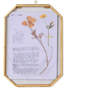A.H Royal Decorative Vintage Style Octagon Brass & Glass, Metal Hanging Picture Frame with (Vertical), Golden Colour (Size - 8x10 inch)