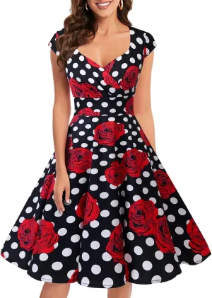 Bbonlinedress Women Short 1950s Retro Vintage Cocktail Party Swing Dresses