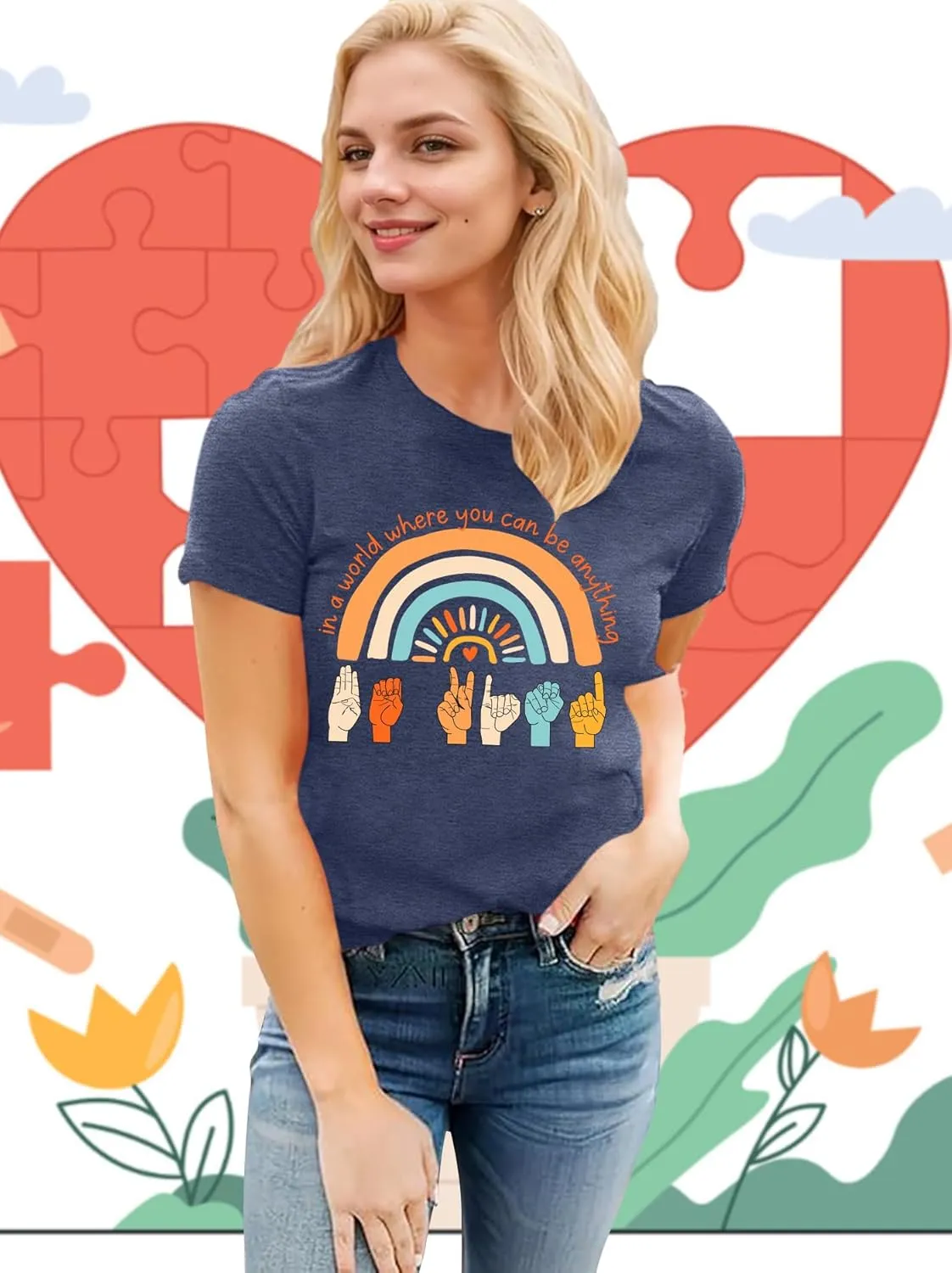 Be Kind Shirt Women Sign Language Hand Graphic Tee Shirts Kindness Rainbow Shirts Short Sleeve Inspirational Tee Tops