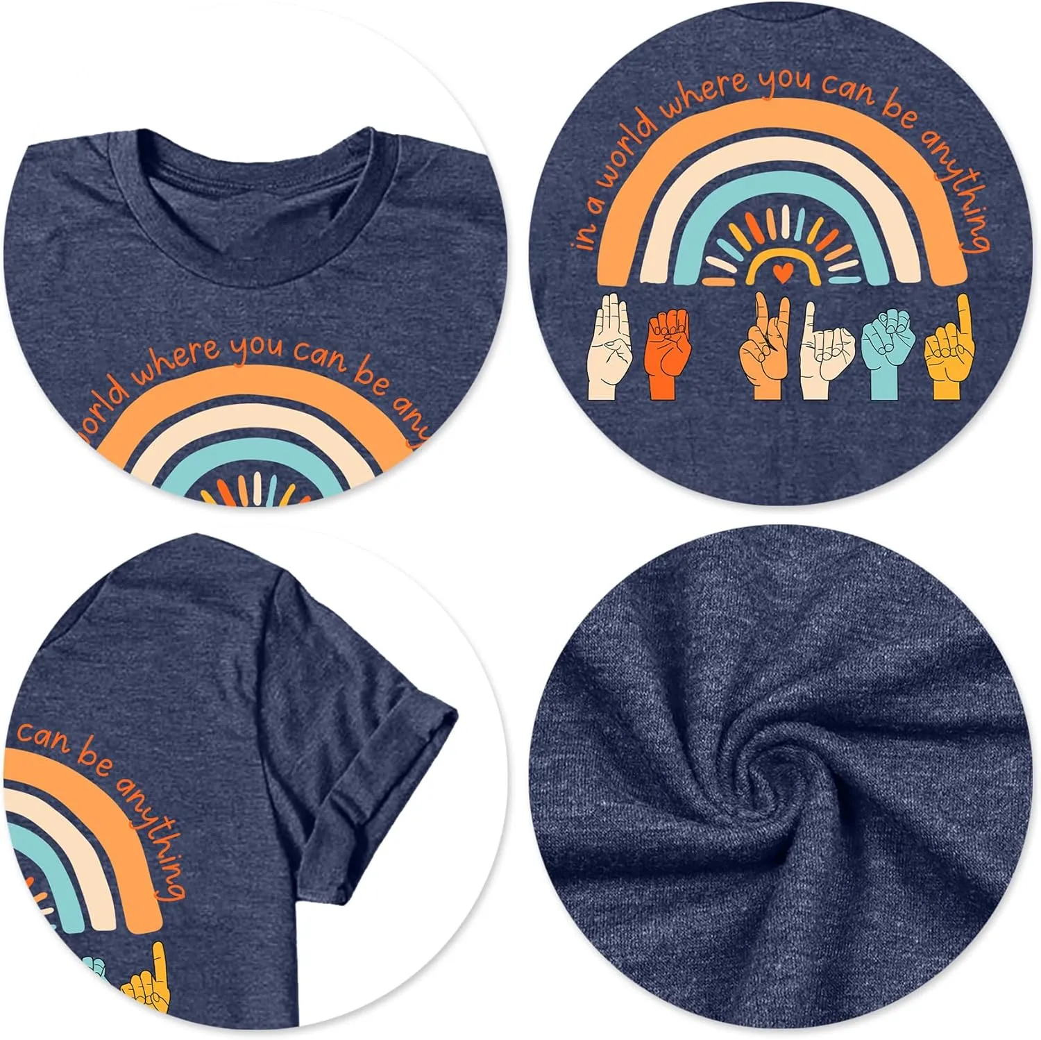 Be Kind Shirt Women Sign Language Hand Graphic Tee Shirts Kindness Rainbow Shirts Short Sleeve Inspirational Tee Tops