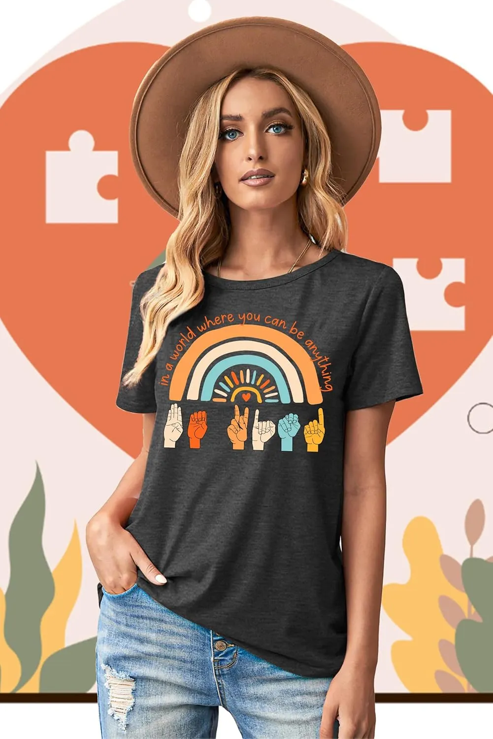 Be Kind Shirt Women Sign Language Hand Graphic Tee Shirts Kindness Rainbow Shirts Short Sleeve Inspirational Tee Tops