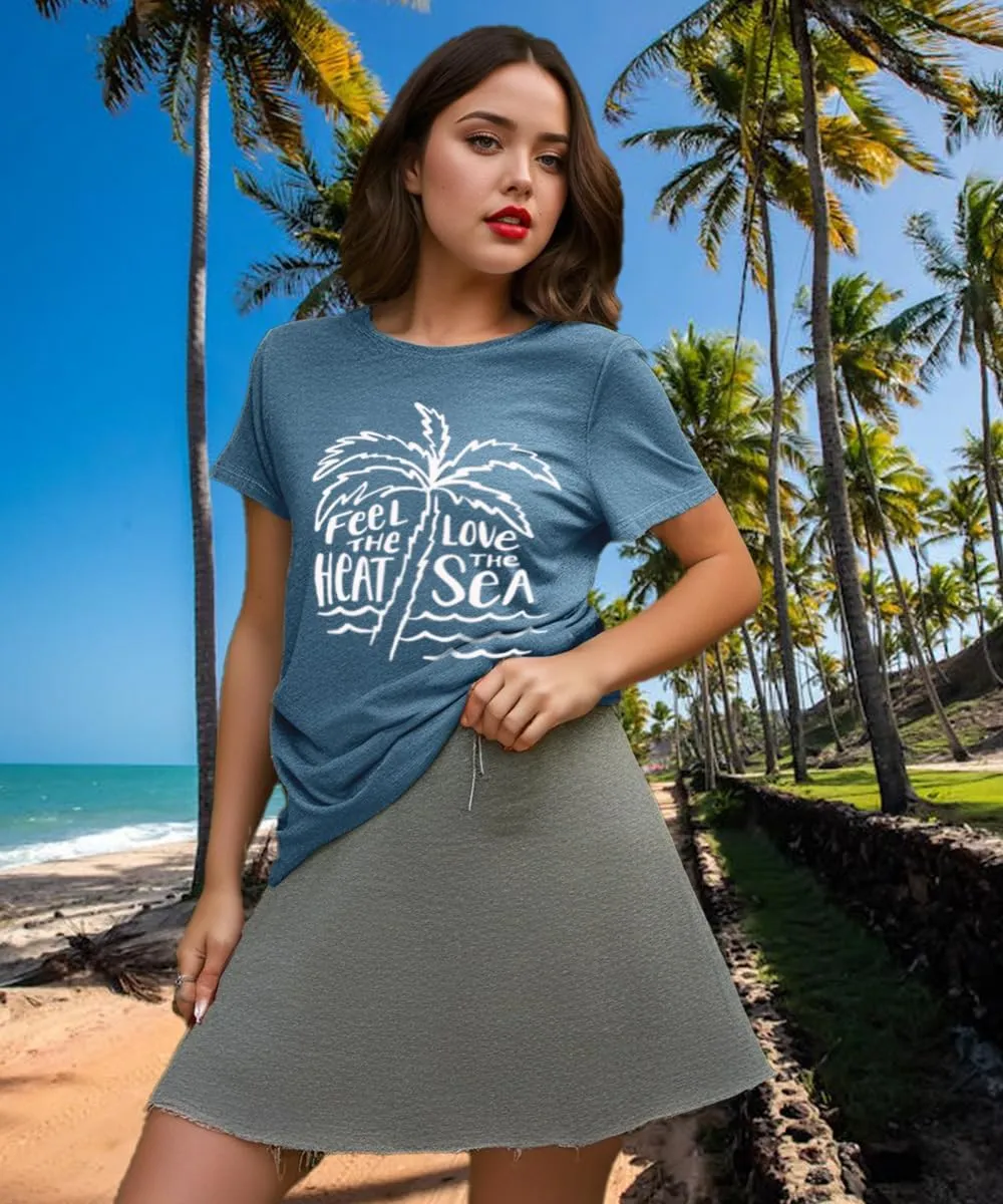 Beach Tshirts Shirts for Women Fun Hawaiian Shirts Coconut Tree Letter Print Graphic Tee Summer Holiday Vacation Tops
