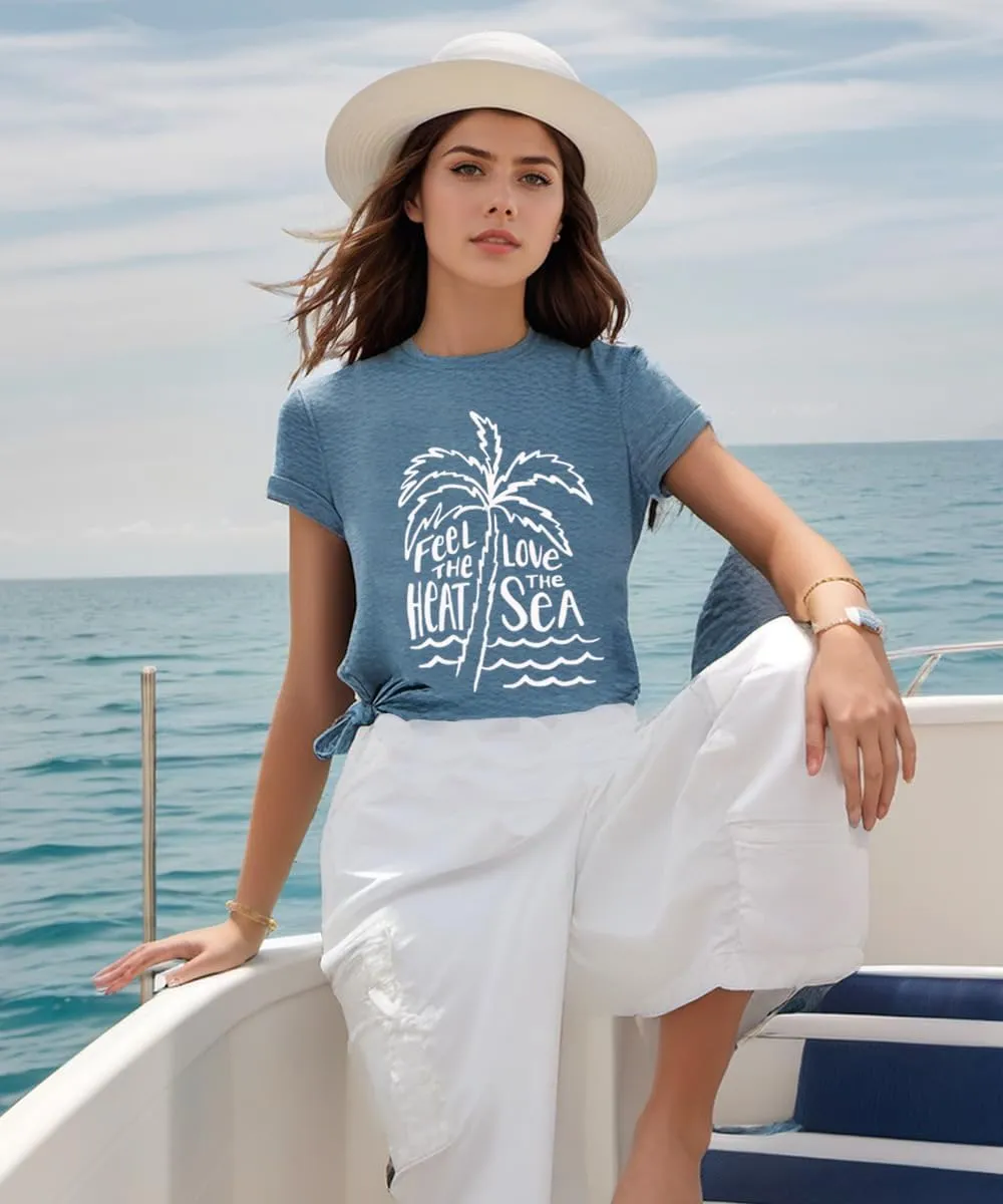 Beach Tshirts Shirts for Women Fun Hawaiian Shirts Coconut Tree Letter Print Graphic Tee Summer Holiday Vacation Tops