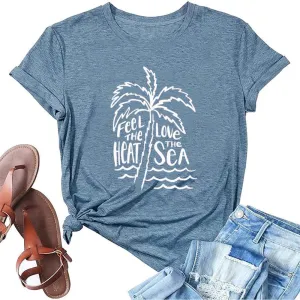 Beach Tshirts Shirts for Women Fun Hawaiian Shirts Coconut Tree Letter Print Graphic Tee Summer Holiday Vacation Tops