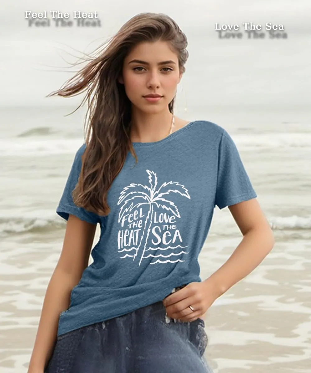 Beach Tshirts Shirts for Women Fun Hawaiian Shirts Coconut Tree Letter Print Graphic Tee Summer Holiday Vacation Tops