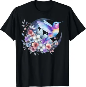 Cottagecore Floral Hummingbird Moon Celestial Nature Lover T-Shirt