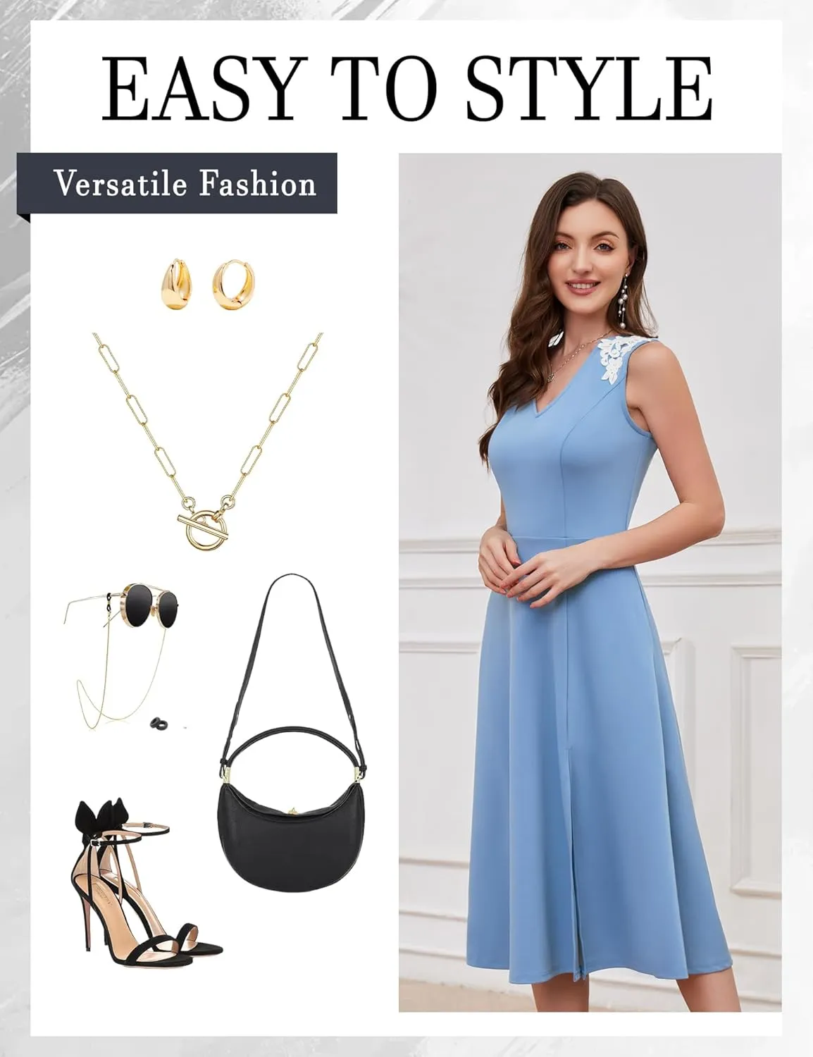Dressystar Sleeveless Cocktail Party Dress with Pocket 2025 Women V Neck Slit Tea Length Casual Dresses Work Wedding Guest