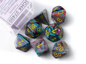Festive Mosaic & Yellow | Green, Purple, Red, Paint Splatter | Chessex Dice Set (7)