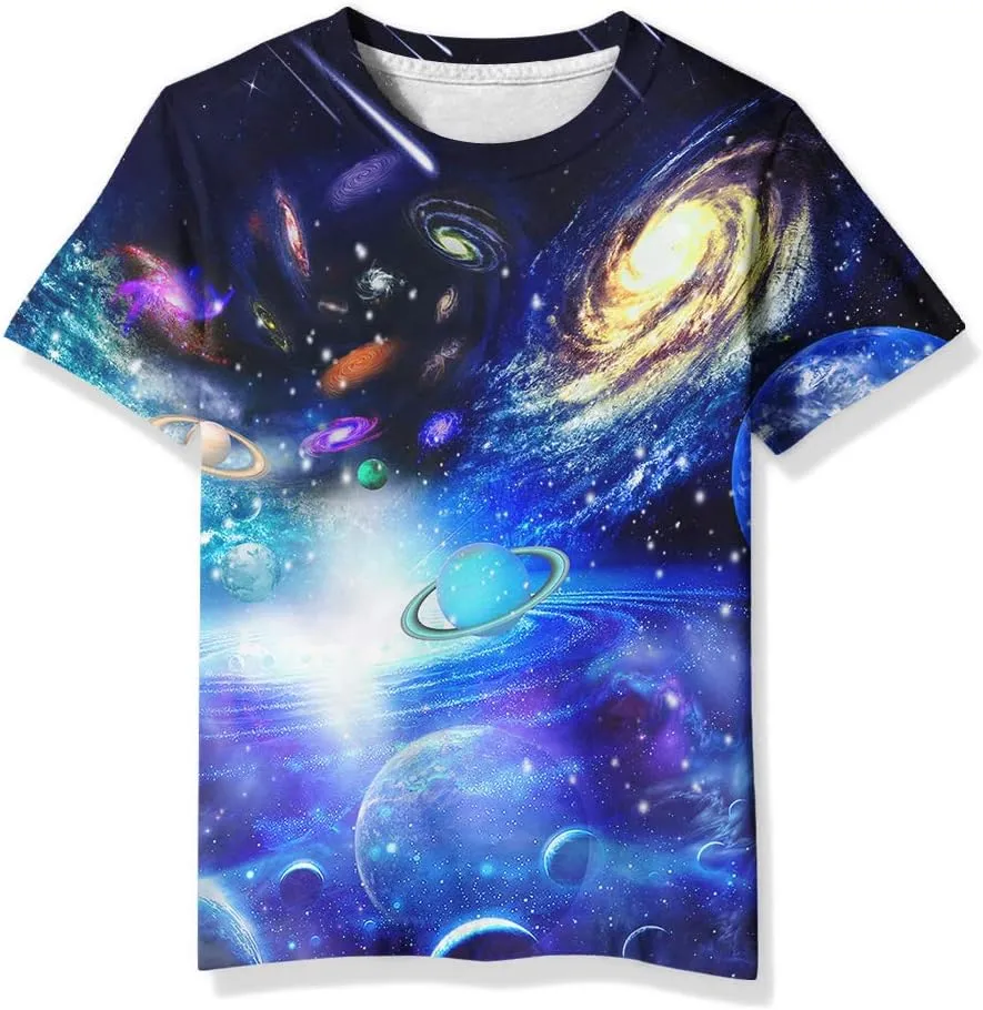 Linnhoy Kid Shirts 3D Graphic Printed Tees for Boys and Girls Novelty Fashion T-Shirts Unisex Casual Tops Size 6-16 Years