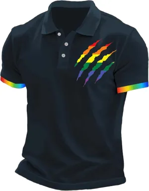 Men's Gay Pride Polo Shirt Rainbow Flag Claw Mark Tshirt LGBTQ Equality T Shirts Human Rights Shirt