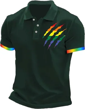 Men's Gay Pride Polo Shirt Rainbow Flag Claw Mark Tshirt LGBTQ Equality T Shirts Human Rights Shirt