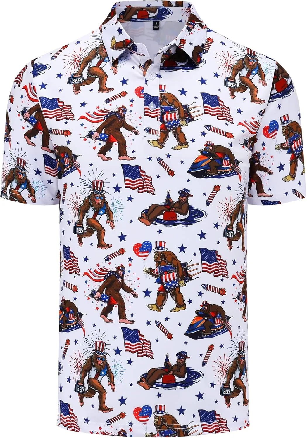 Mens Golf Polo Shirts Short Sleeve Performance Moisture Wicking Dry Fit Casual Print Funny Golf Polo Shirts for Men
