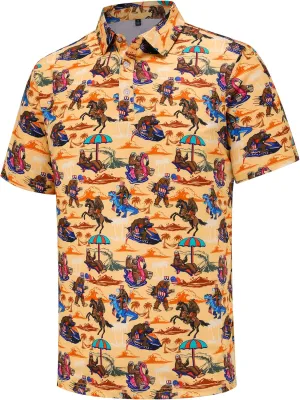 Mens Golf Polo Shirts Short Sleeve Performance Moisture Wicking Dry Fit Casual Print Funny Golf Polo Shirts for Men