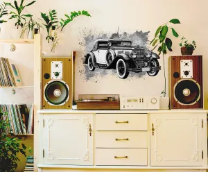 MINTKRAFT Vintage Black and White Retro CAR Wall Sticker Vintage CAR Wall Decal,Antique Wall Sticker,SELF-Adhesive, Decorative Vintage Wall Sticker,Vintage Wall DÉCOR, Size:40cmx30cm,MDC59