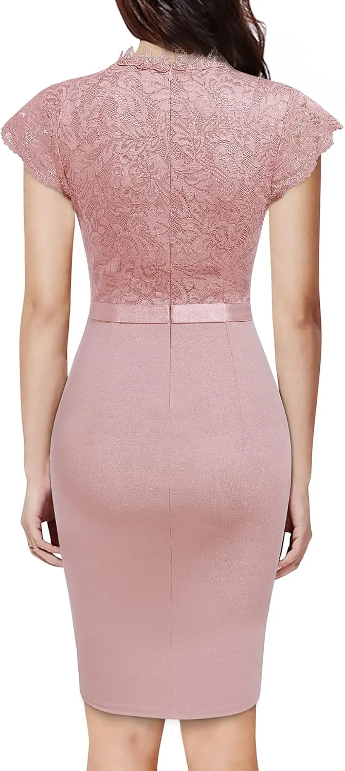 Miusol Women's Retro Floral Lace Ruffle Style Cocktail Mini Dress