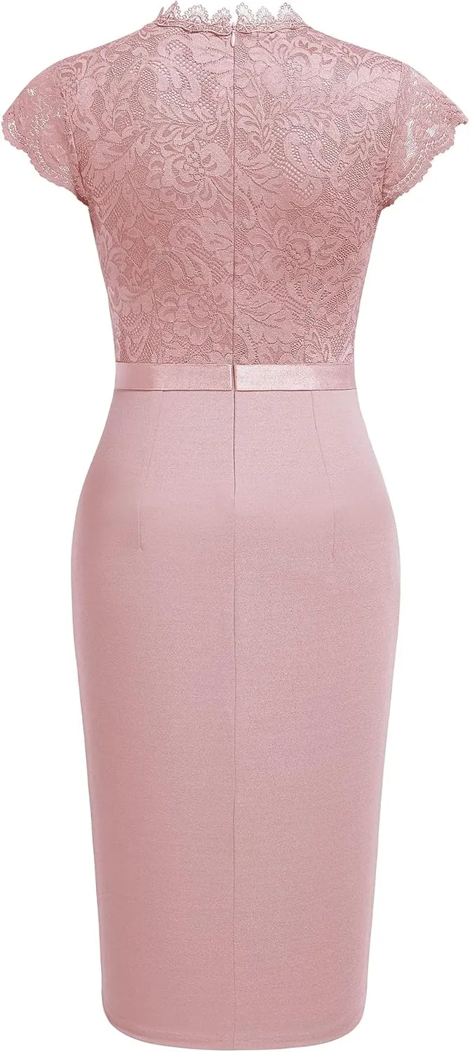 Miusol Women's Retro Floral Lace Ruffle Style Cocktail Mini Dress
