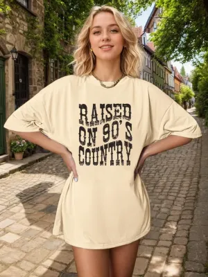 Oversized 90s Country Shirts for Women Raised On 90S Country Shirt Country Music Tshirt Rock Band Vintage Tee Tops