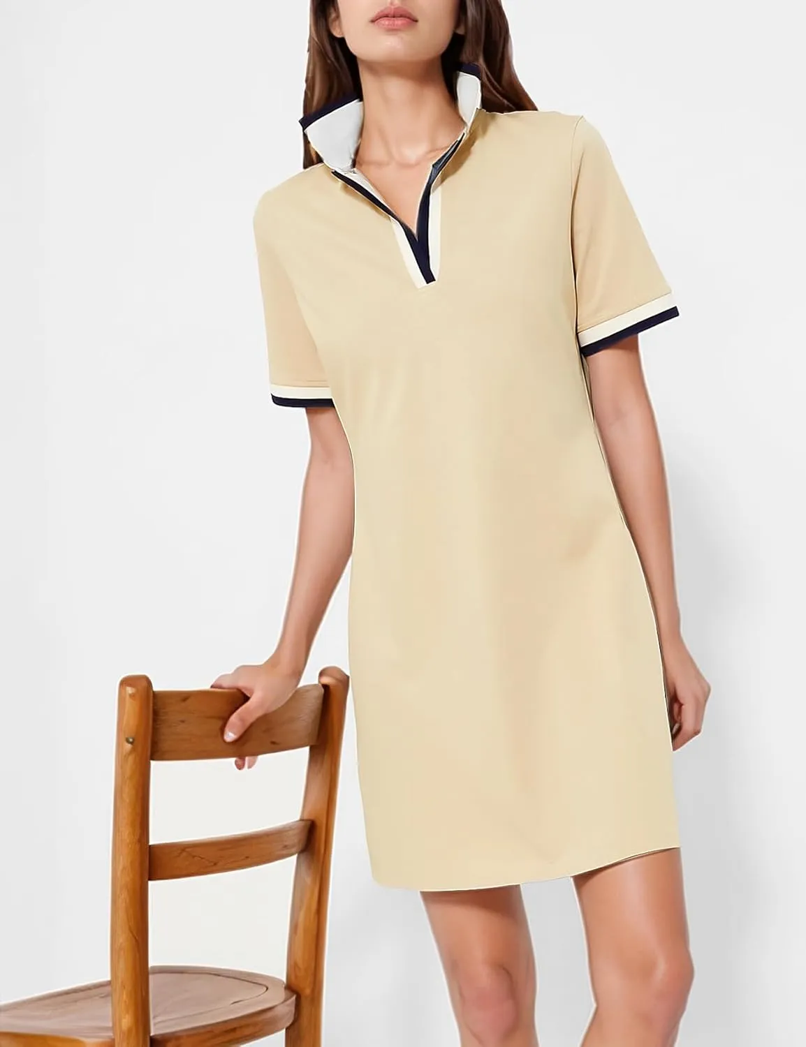 PEHMEA Women's Polo Dress Collared Short Sleeve V Neck Golf Tennis Casual Mini Summer Shirt Dresses with Pockets