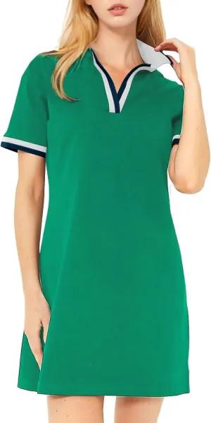 PEHMEA Women's Polo Dress Collared Short Sleeve V Neck Golf Tennis Casual Mini Summer Shirt Dresses with Pockets