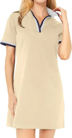 PEHMEA Women's Polo Dress Collared Short Sleeve V Neck Golf Tennis Casual Mini Summer Shirt Dresses with Pockets