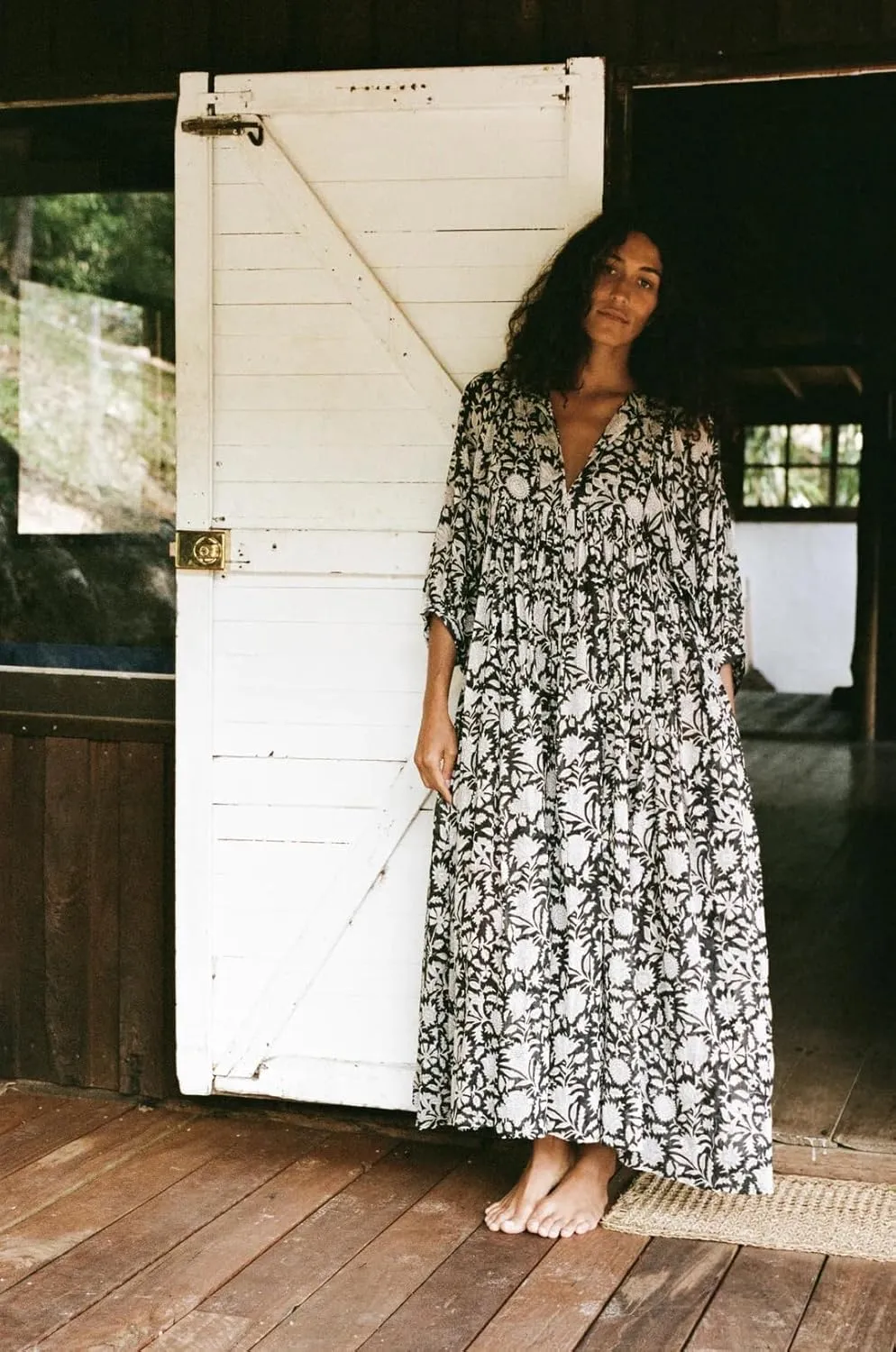 Women Floral Maxi Dress,y2k Boho Printed 3/4 Lantern Sleeve V Neck Dress Beach Loose Swing Sundress Clubwear