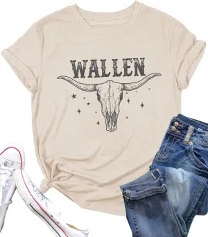Women Vintage Country Music Shirt Retro Cow Skull Western Graphic T-Shirt Cute Cowgirl Tee Tops