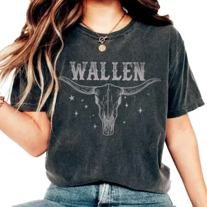Women Vintage Country Music Shirt Retro Cow Skull Western Graphic T-Shirt Cute Cowgirl Tee Tops