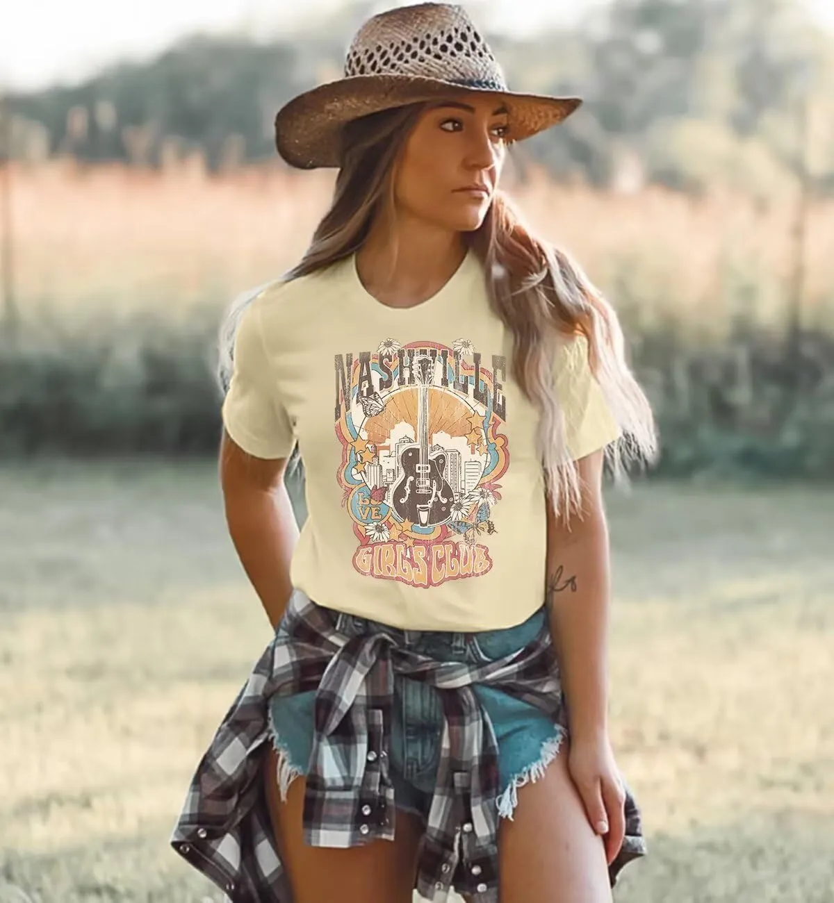 Women Vintage Country Music Shirt Retro Cow Skull Western Graphic T-Shirt Cute Cowgirl Tee Tops