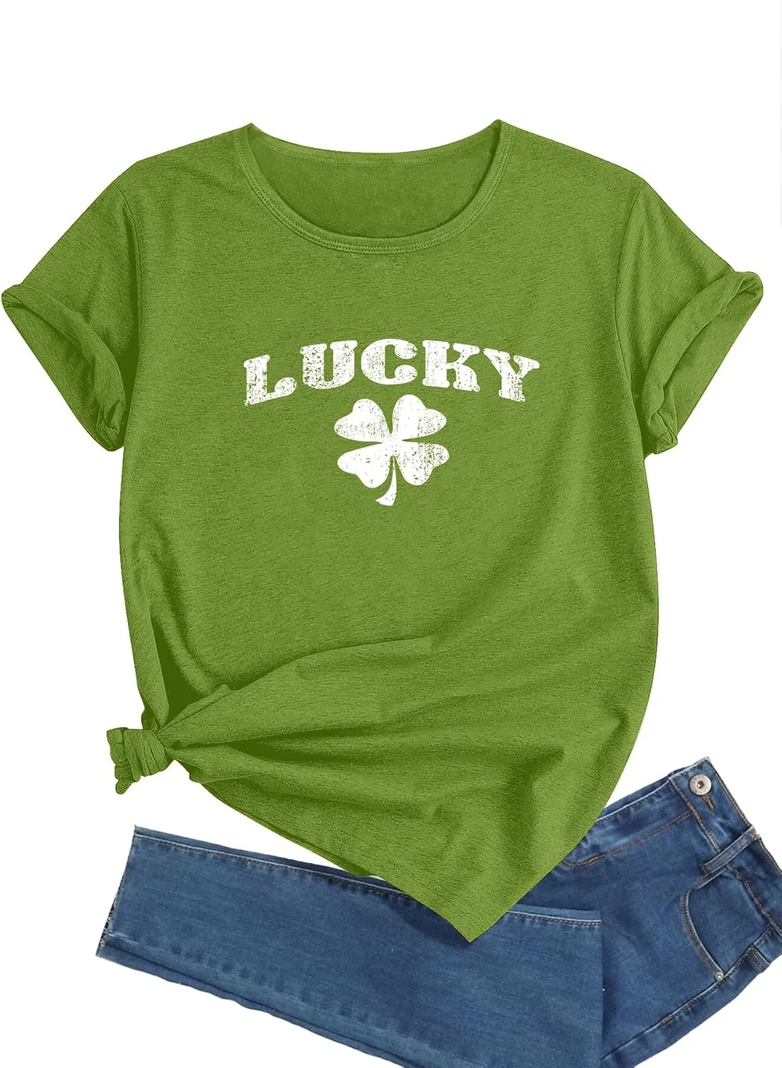 Womens St Patricks Day T-Shirts Funny Graphic Irish 4 Leaf Clover Tops Tee for Women