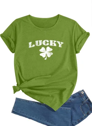 Womens St Patricks Day T-Shirts Funny Graphic Irish 4 Leaf Clover Tops Tee for Women
