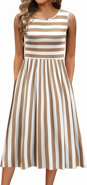 Zeagoo Women's Summer Tank Midi Dress with Pockets Sleeveless A-Line Dress Casual Floral T-Shirt Dress Flowy Beach Sundress