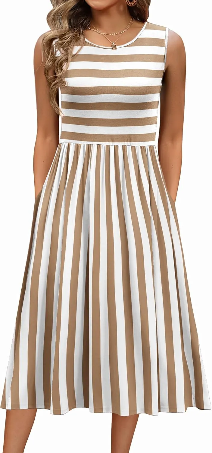 Zeagoo Women's Summer Tank Midi Dress with Pockets Sleeveless A-Line Dress Casual Floral T-Shirt Dress Flowy Beach Sundress