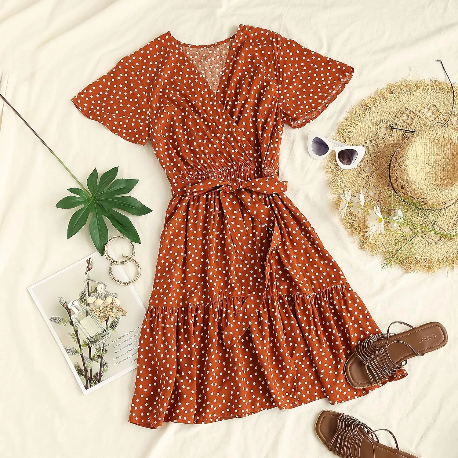 ZESICA Women's Summer Wrap V Neck Bohemian Floral Print Ruffle Swing A Line Beach Mini Dress