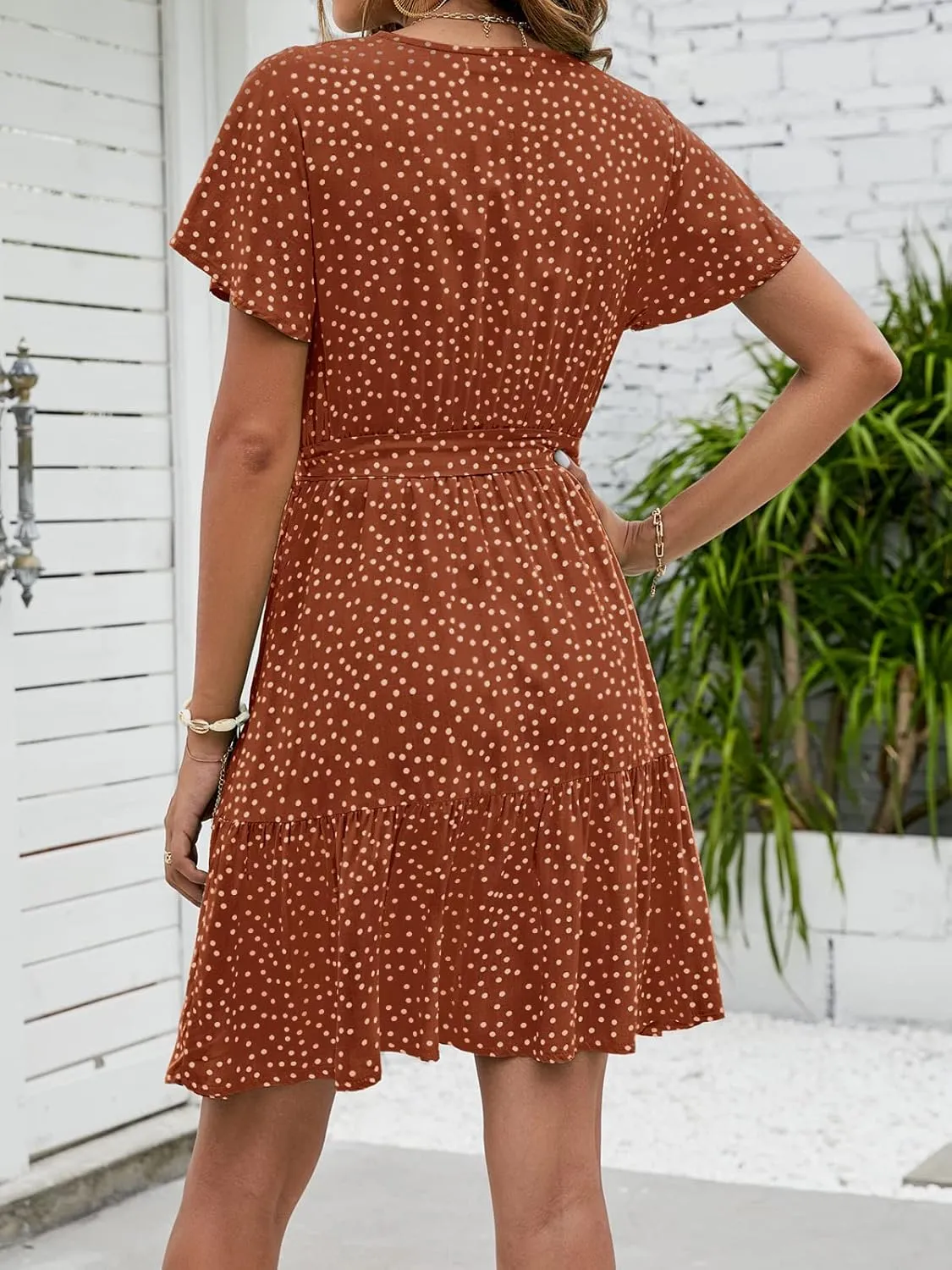 ZESICA Women's Summer Wrap V Neck Bohemian Floral Print Ruffle Swing A Line Beach Mini Dress