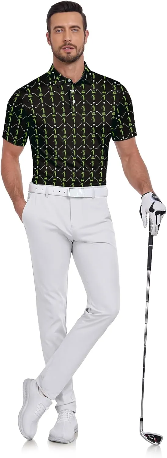 ZITY Mens Golf Shirts Short Sleeve Print Patterns Performance Moisture Wicking Polo Shirt